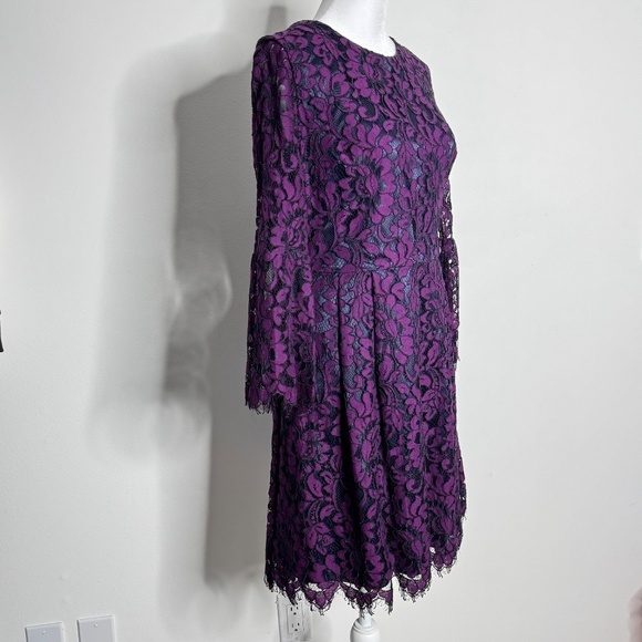 Eliza J Cocktail Dress Purple Lace Long Sleeve Scalloped Hem Party Dress Size 6 - Picture 5 of 15